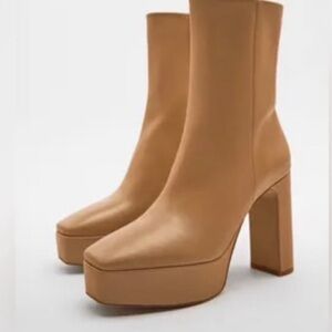 Zara Platform Leather Ankle Boots